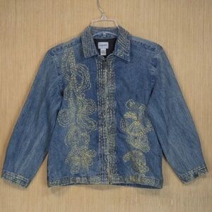 Chico's Blue Denim Jacket with Gold Embroidery